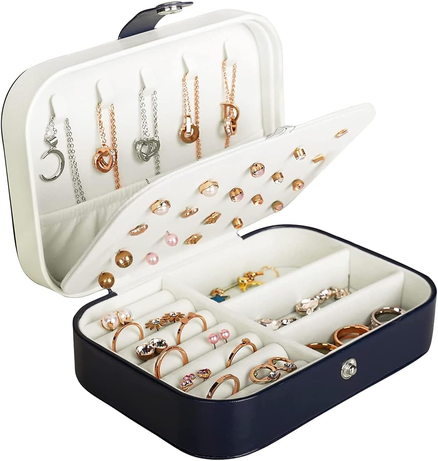 Travel Jewelry Box, PU Leather Small Jewelry Organizer for Women Girls, Portable Mini Travel Case Display Storage Holder Boxes for Stud Earrings, Rings, Necklaces, Bracelets Travel Jewelry Box, PU Leather Small Jewelry Organizer for Women Girls, Portable Mini Travel Case Display Storage Holder Boxes for Stud Earrings, Rings, Necklaces, Bracelets