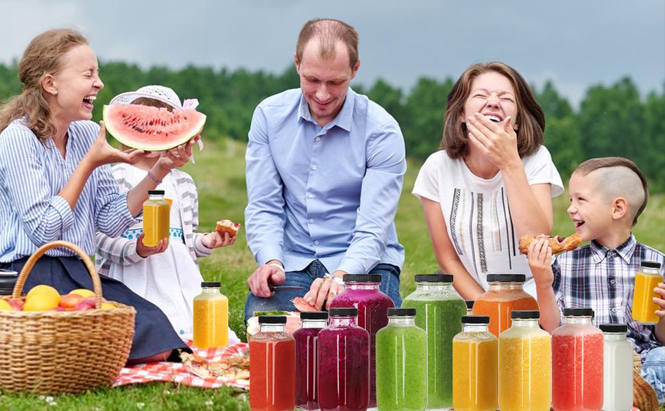 8 oz Glass Juice Bottles with Lids 12 Pack,Reusable Glass Drink Bottles,250ml Water Drinking Jars for Milk,Juicing,Kombucha,Ginger,Beverage Glassware,Juice Drinking Jars