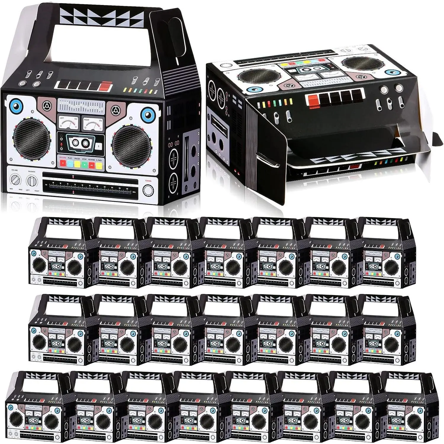 24 Pcs 80s Party Favor Boxes 90s Novelty Boom Box Party Decoration Gift Treat Candy Boxes Retro Radio Hip Hop Theme Table Centerpieces 4.8 x 2.4 x 5.2 InchGift