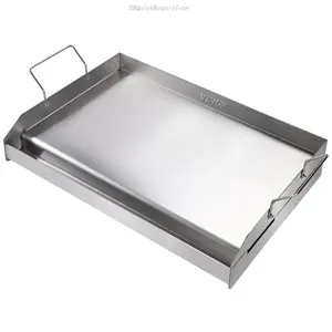 Stove Top Griddle, 23.5"x16" Stainless Steel Griddle, Rectangular Double Burner Griddle Pan, Family Pan Cookware with Handles and Oil Groove, for Gas Grills, SilverH8QuickRepairZone