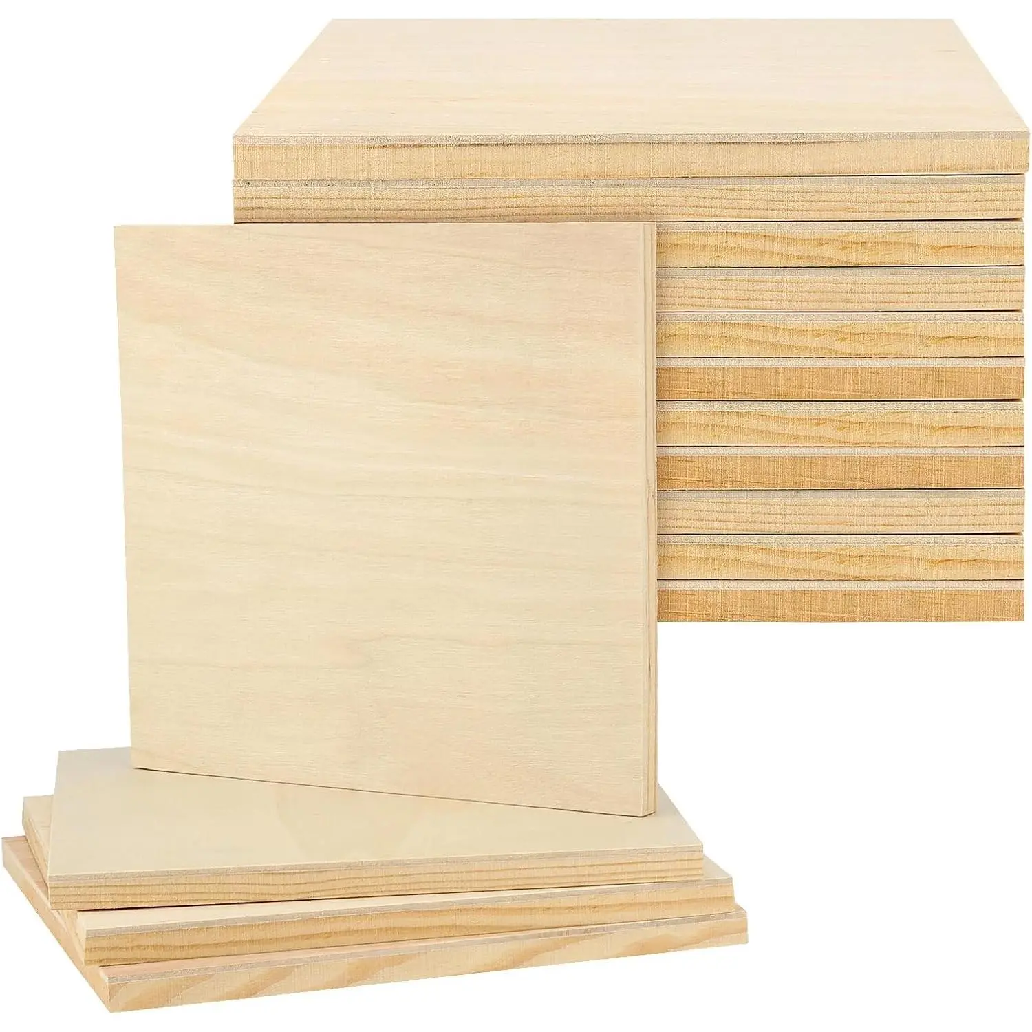15 Pack 8 x 8 Inch Unfinished Square Wood Canvas Panels Boards, Wooden Panels for Painting and DIY Crafts