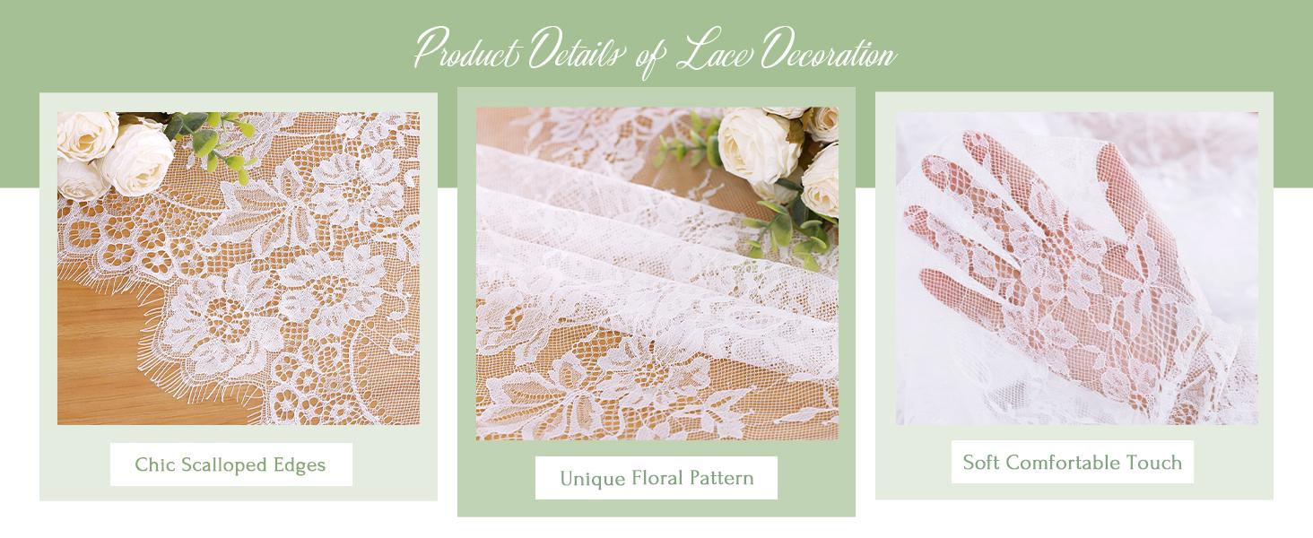 2 Pieces Lace Tablecloth 60 x 120 Inch Wedding Rectangle Overlay for Tables Rustic Vintage White Table Cover