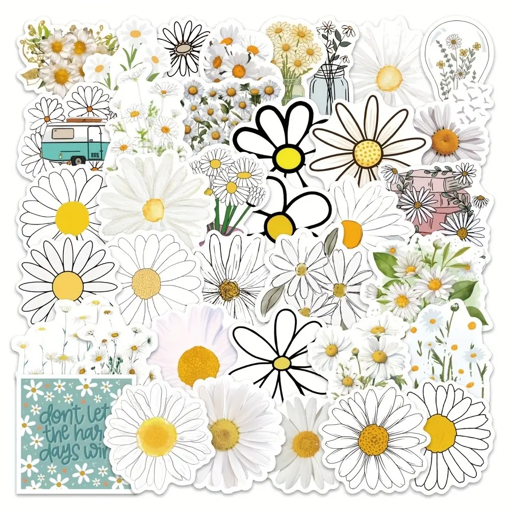Daisy Stickers Set, 5 Packs X 60pcs Each, 300pcs Total, Cute Floral Handmade Stickers, Perfect for DIY Projects & Gifts