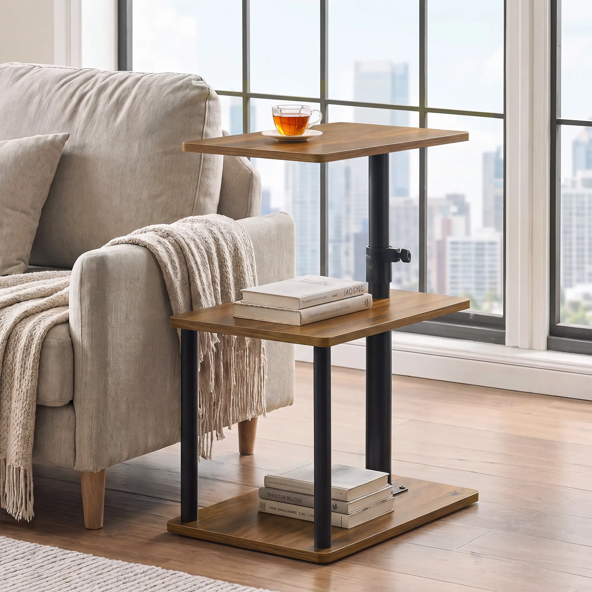 360° Rotating C-Shaped End Table, Adjustable Height 18.8-33in 3-Tier Nightstand with Storage for Living Room, Bedroom Small Spaces, Height 18.8–33"