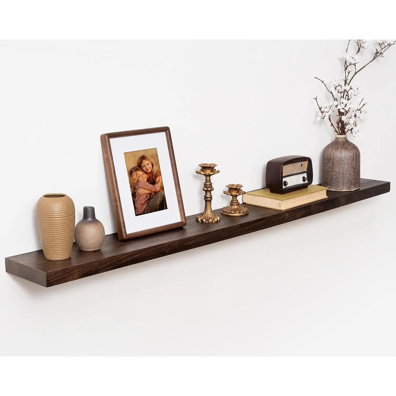 55 inch Floating Shelves for Wall Solid Elm Wood Wall Mounted Shelves|Rustic Long Floating Shelves with Invisible Bracket for Bathroom Living Room Kitchen|Walnut, 1 Pack