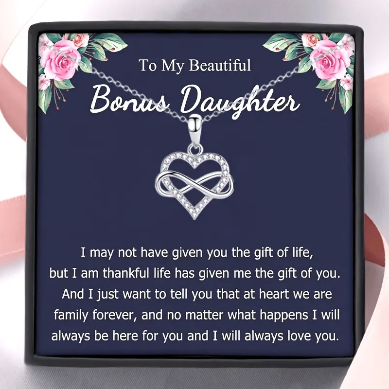 Infinite Heart Necklace for Beautiful Stepdaughter, Comes with Card And Box, Birthday Gift, Christmas Gift