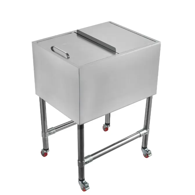 Garvee 24" Rectangular Commercial Stainless Steel Insulated Ice Bin - Beverage & Kitchen Preserving Container with Sliding Lid, Drain, Wheels, 64L Capacity (18.5x24x33in) for Bars, Restaurants