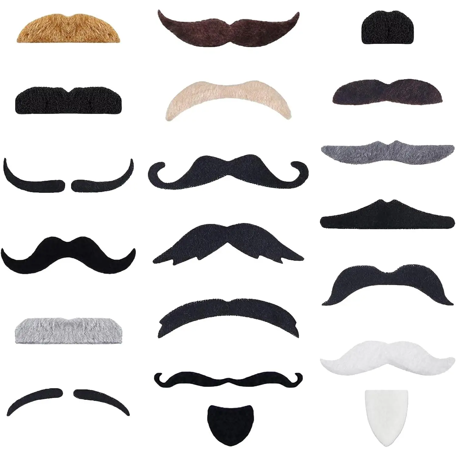 60 count  Mustaches Self Adhesive (20 Designs) Novelty Hairy Beard Costume Facial Hair for Party Supplies Decorations, Suitable for  Ages