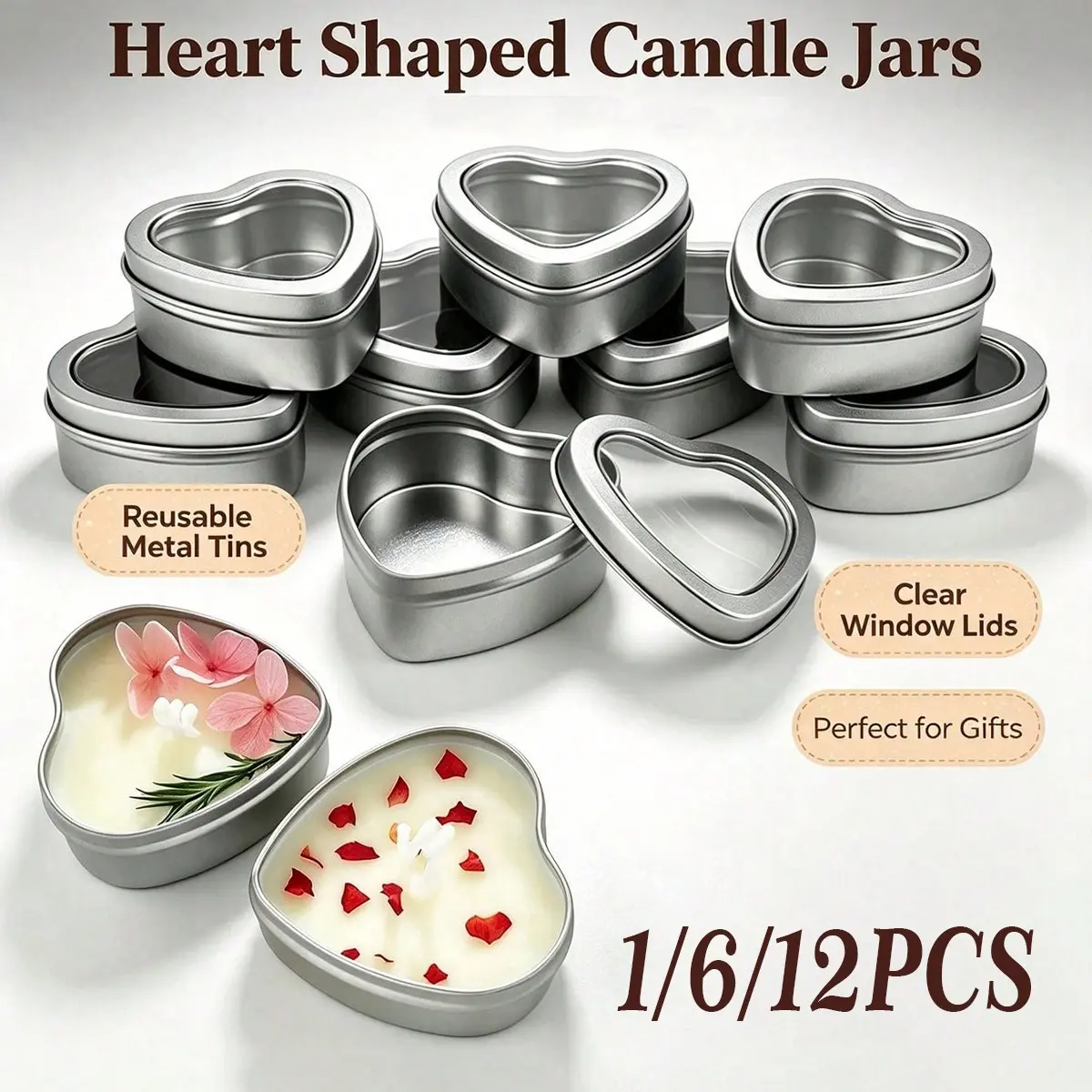 Heart-Shaped Candle Tin Box with Transparent Lid, Party Gift Storage Box, DIY Craft Container, Containers with Lids, Ideal for Gifts and Candles