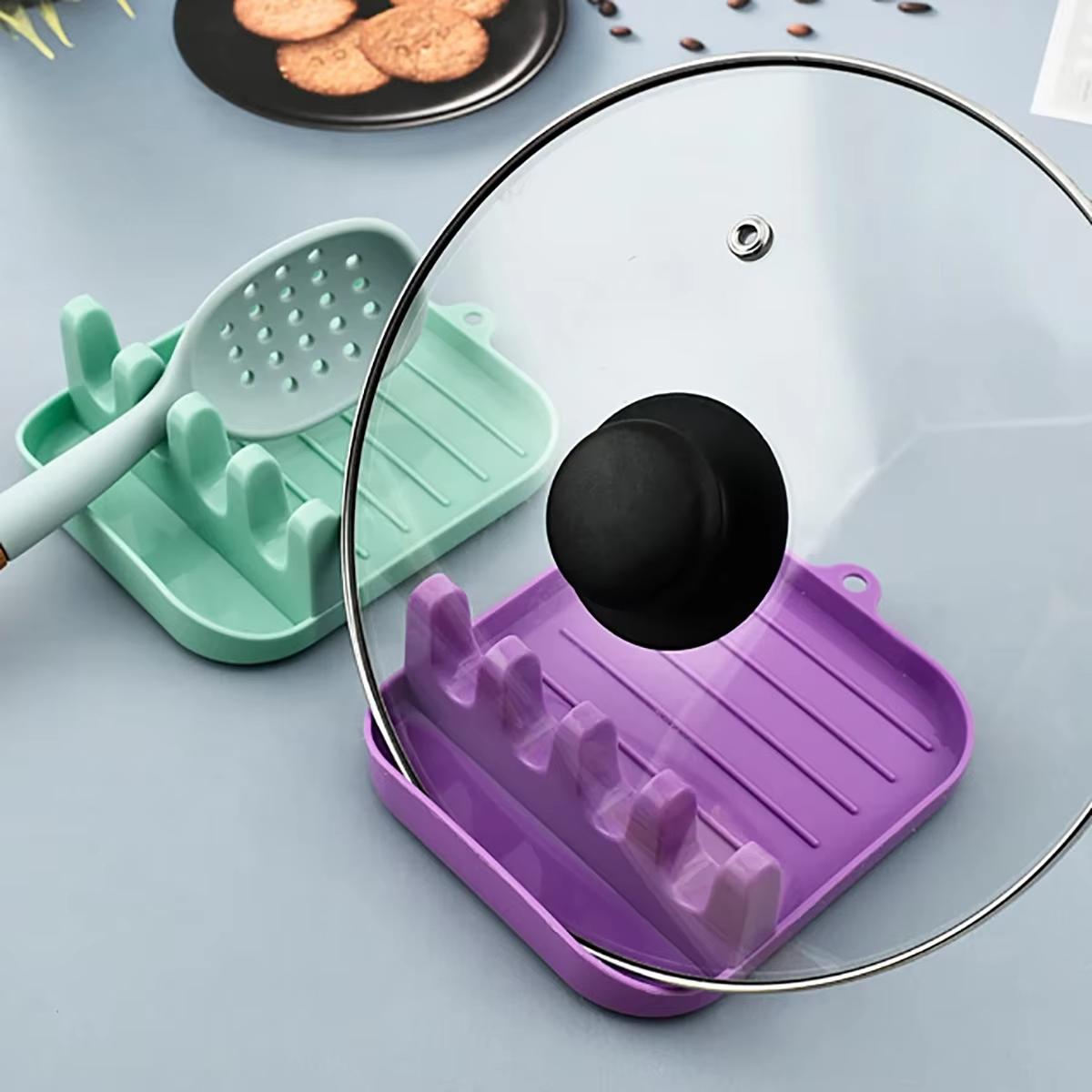 Kitchen Utensil Holder Rack, Easy Clean Pot Lid Organizer, Multi-Purpose Draining Spoon Rest, Space-Saving Design for Home Cooking Essentials