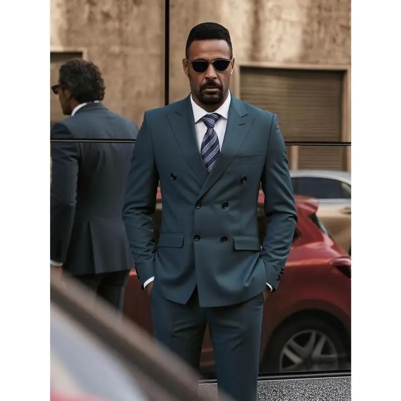Men's Suit Solid Color Double Breasted Tuxedo 2-Piece Set | Peak Lapel Jacket & Pants for Weddings, Prom, Business Meetings