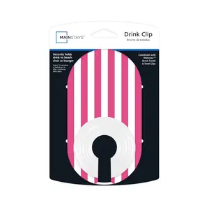 Striped Clip-On Drink Holder, Portable Easy-Install Beach/Pool Chair Cup Holder with Clamp for Desk Recliner