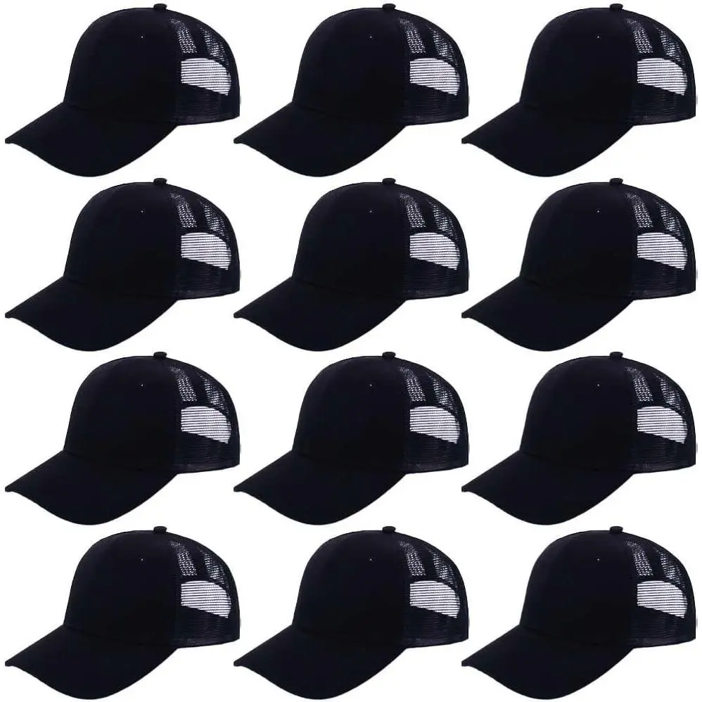12-Pack Mesh Back Trucker Hats, Bulk One Size Casual Wear Baseball Caps for Men and Women, Wholesale Caps