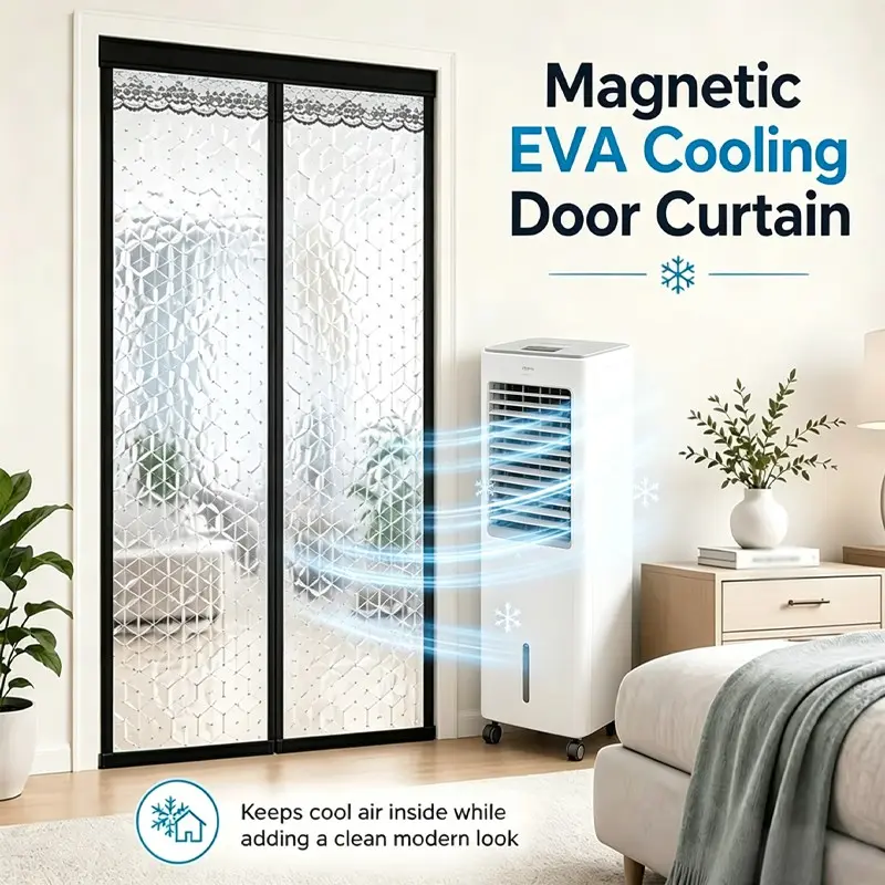 Magnetic Curtain Door, Lace Trim Water Cube Insulated Door Curtain, Auto Seal, Thermal Barrier, Energy Efficient, Fits Portable Ac