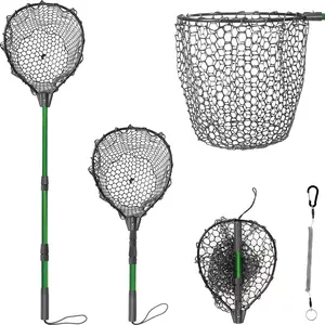 Rubber Fishing Net with Telescoping Handle - High Strength Landing Net for Fishing with Soft Rubber Netting,