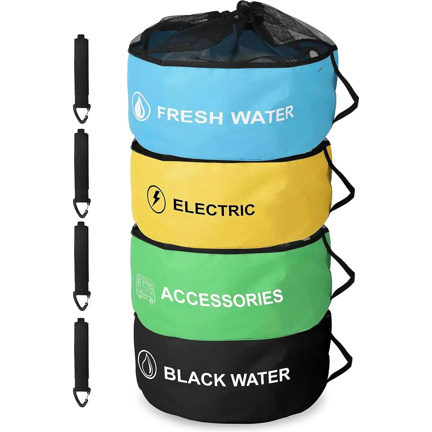 PRME 4 Pack  RV Hose Bag Storage, Utility Bag for Sewer Hose, Camper and RV Accessories, 4 Colors for Sewer and  Water Hoses, Electrical Cords, Camper Tools Accessories
