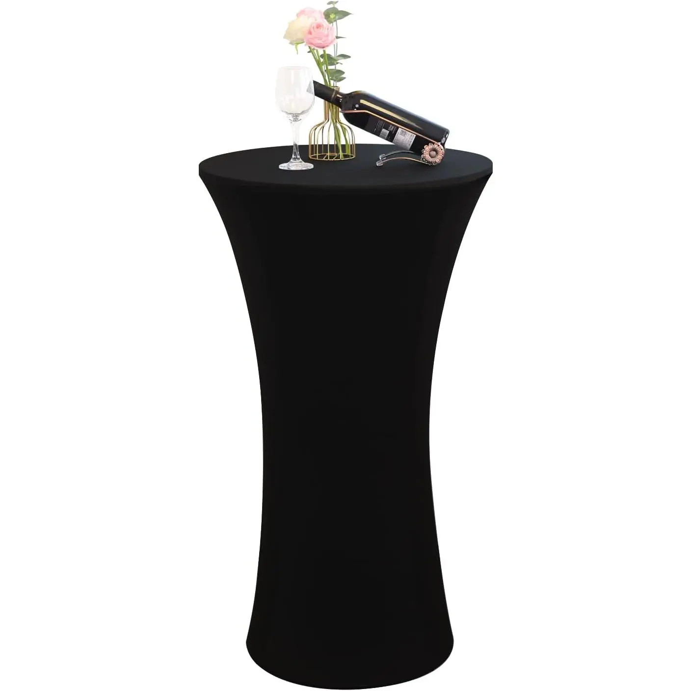 24x40 Inch Round  High Top Table Cover, Black Spandex Small Round Tablecloth 24 Inch for Parties, Bar, Events, Bistro, Pub, Festival, Banquet