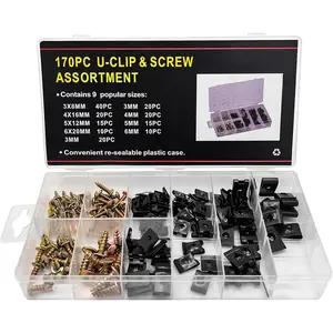 A Man's Tools 170 PCS Car U-Clip and Screw Assortment Kit, Auto U Nut and Screw Clip, 9 Sizes Metal Body Panel Clip Fasteners Replacement Parts for Dash Door Panel Interior, Car Accessories