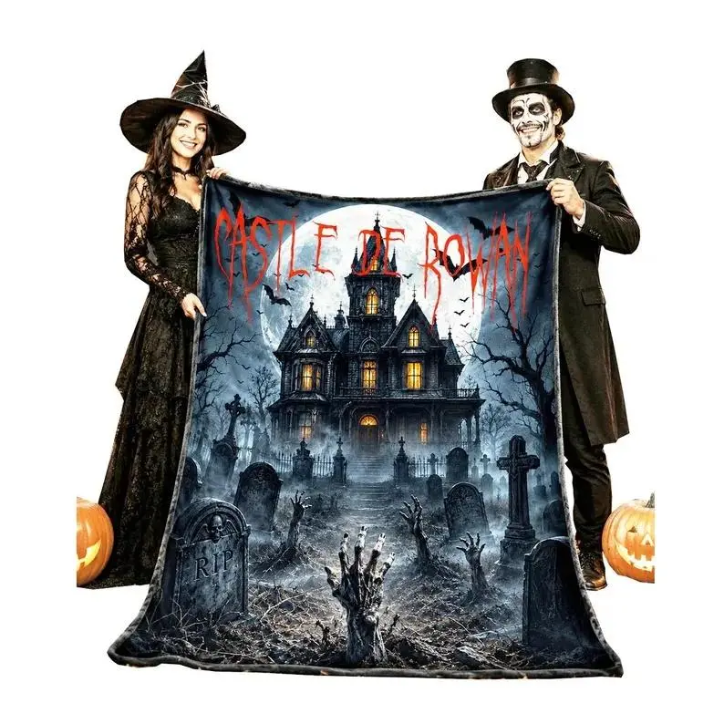 Spooky Halloween Haunted House Blanket |   Creepy Haunted Cemetary Fleece Throw |    Eerie Gift |   Fall Season Decor