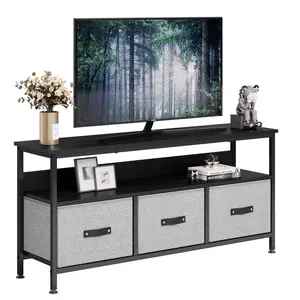 TV Stand Dresser with Storage, TV Console for Living Room, 3-Drawer Entertainment Center with Open Shelf, Fabric Drawer TV Cabinet
