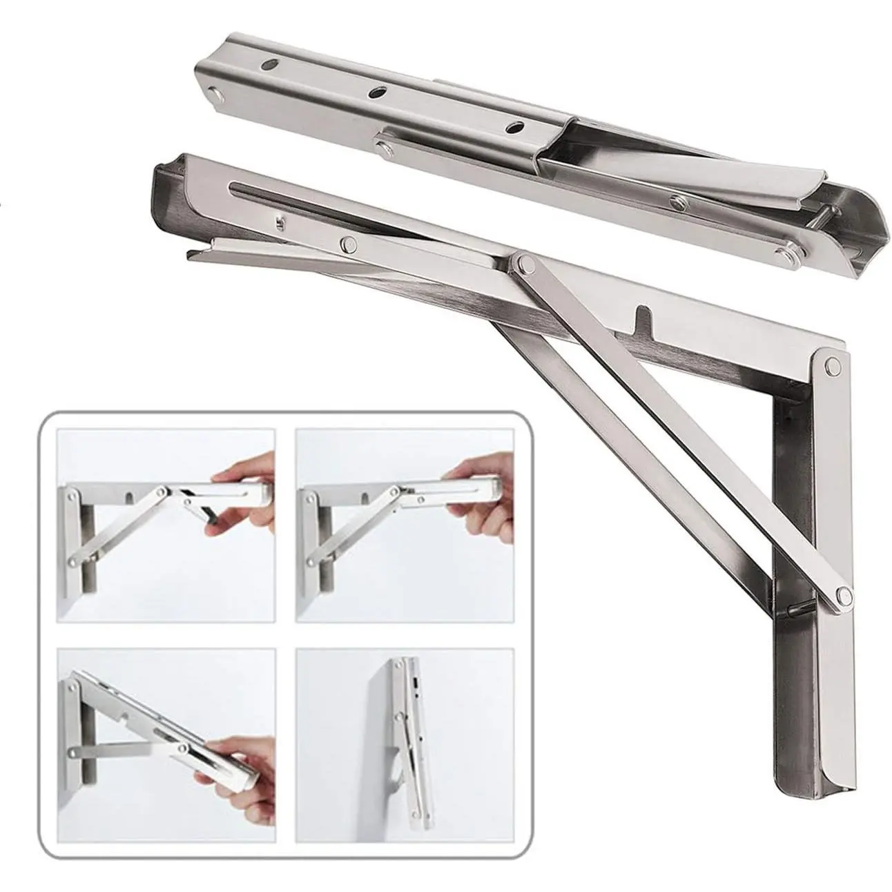 24'' Heavy Duty Stainless Steel Folding Shelf Brackets (Pack of 2) - 440lb Max Load, Wall Mounted for Kitchen, Wall Shelves Installation & Table Work Bench, Space Saving DIY Solution