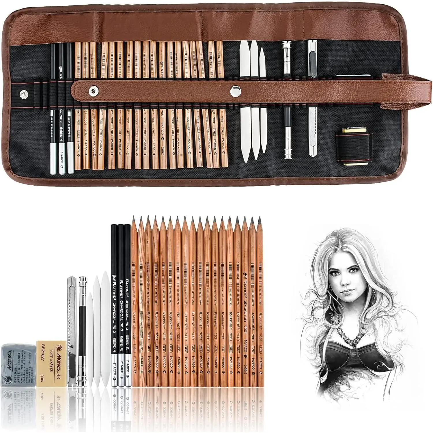 Professional Graphite/Charcoal Drawing Pencil Kit - Blending Stumps, Shading Tool, Includes Eraser - Art Supplies for Beginners & Adults (Office Stationery Writing/Correction Tool)