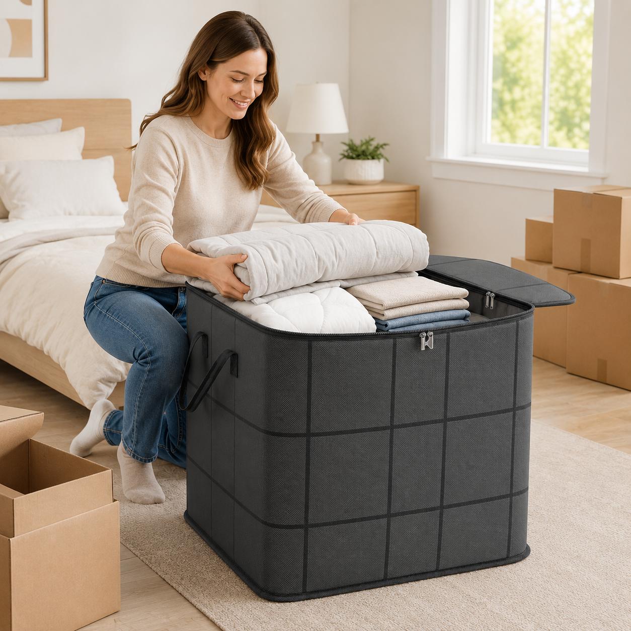 High-Capacity Fabric Organizer Bag with Reliable Zipper, Spacious Household Carryall for Bedding, Linens and Apparel, Ideal for Closet Storage and Moving Preparation High-Capacity Fabric Organizer Bag with Reliable Zipper, Spacious Household Carryall for Bedding, Linens and Apparel, Ideal for Closet Storage and Moving Preparation