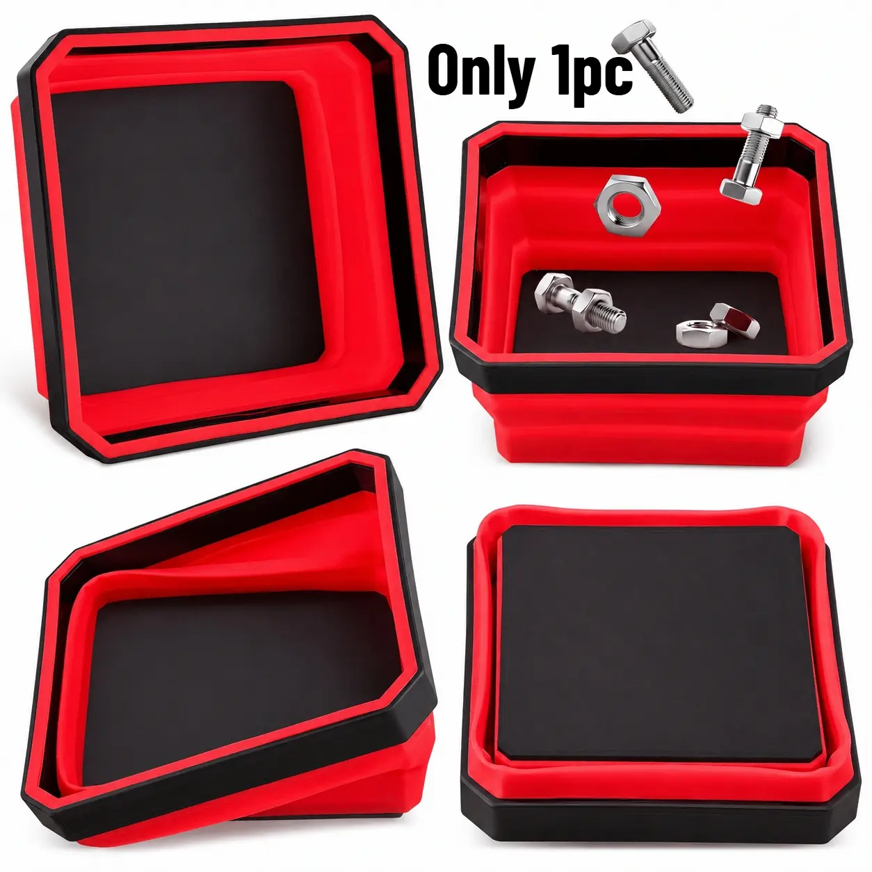 Foldable Magnetic Parts Tray, Thick Silicone Tool Organizer with Strong Magnet and Non-Slip Base, Color-Blocked Storage for DIY Projects, Toolbox Organizer