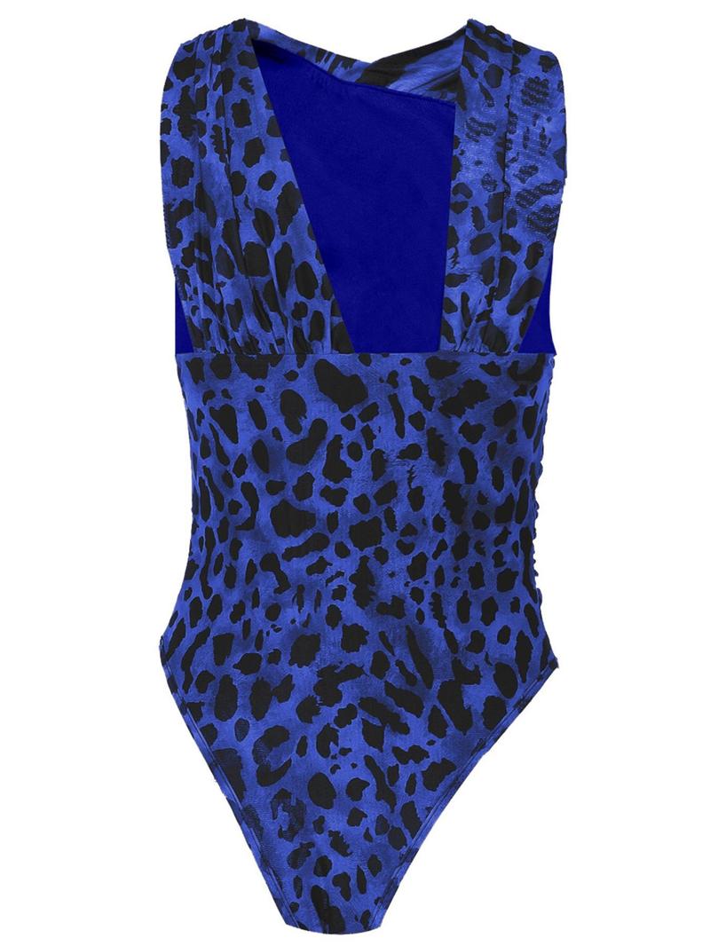 Women's Leopard Print Asymmetrical Neck Ruched Mesh Bodysuit, Fashion Casual Sleeveless Bodysuit for Summer, Ladies Clothes for Holiday Party Club