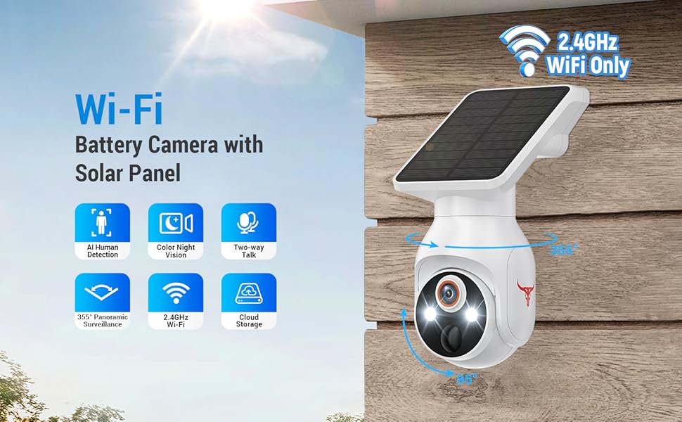 1080p Security Camera Wireless with Solar Panel, AI Human Detection, 2-Way Audio, Color Night Vision, 2.4G WiFi Only, Cloud Storage (Sold Separately), Indoor/Outdoor Surveillance Bullet Cam (WiFi) 1080p Security Camera Wireless with Solar Panel, AI Human Detection, 2-Way Audio, Color Night Vision, 2.4G WiFi Only, Cloud Storage (Sold Separately), Indoor/Outdoor Surveillance Bullet Cam (WiFi)