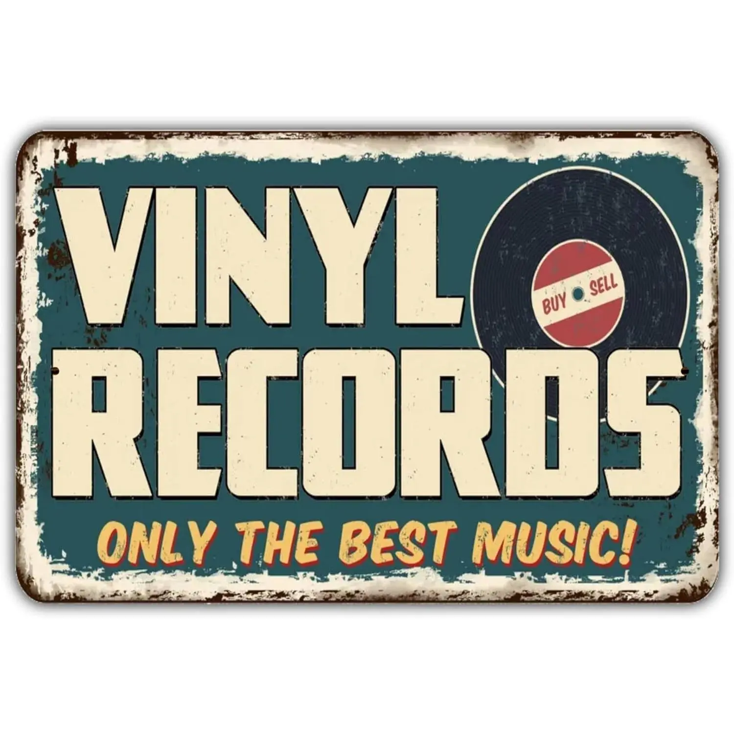 Vinyl Records Metal Tin Sign 12x8 Inch, Retro Music Vinyl Wall Decor, Vintage Record Player Wall Art for Bedroom Decor, Home Essentials, Music Room, Gifts for Boyfriend