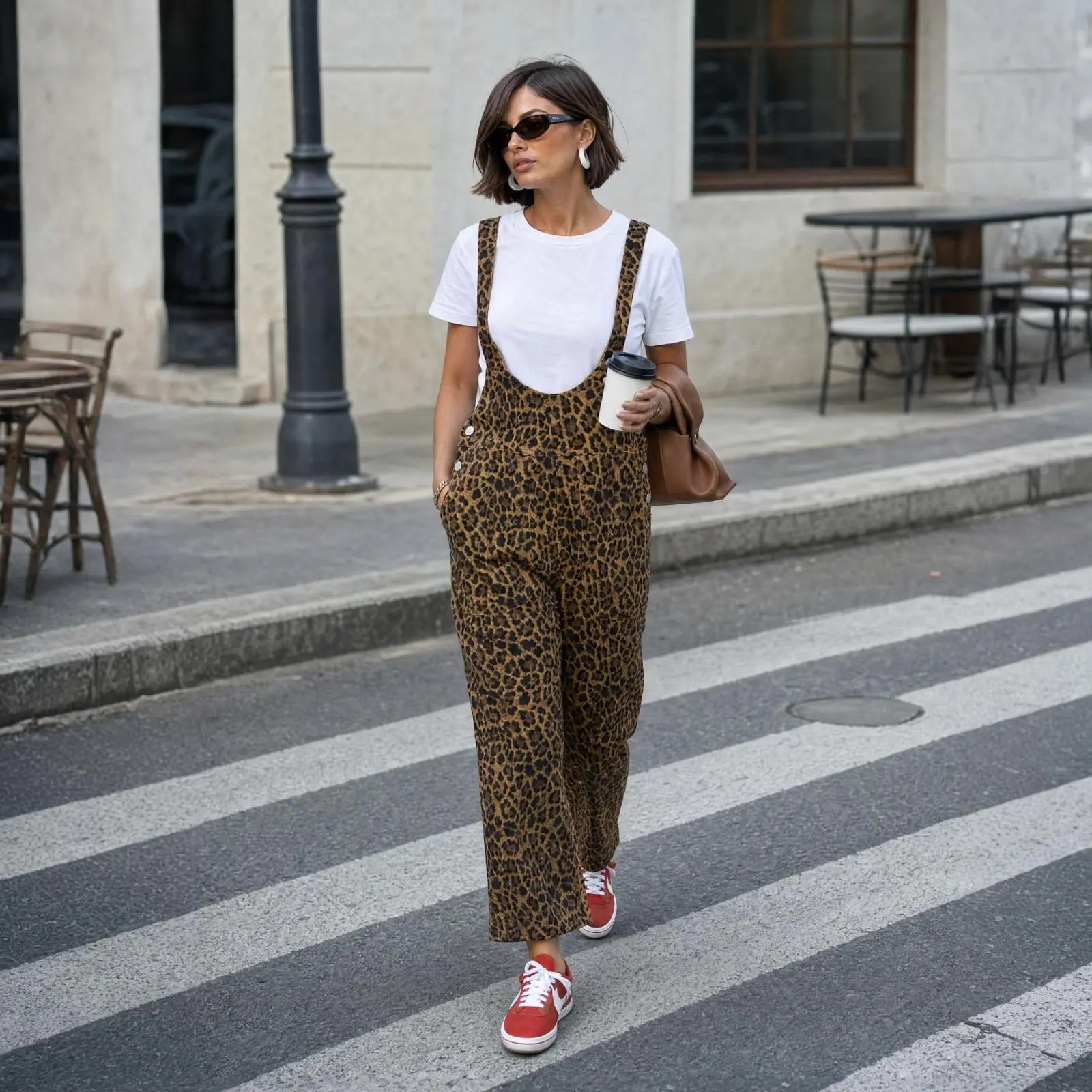 Imily Bela Women's Leopard Print Overalls Casual Loose Bib Overalls Sleeveless Straight Leg Jumpsuit Baggy Dungarees with Pockets
