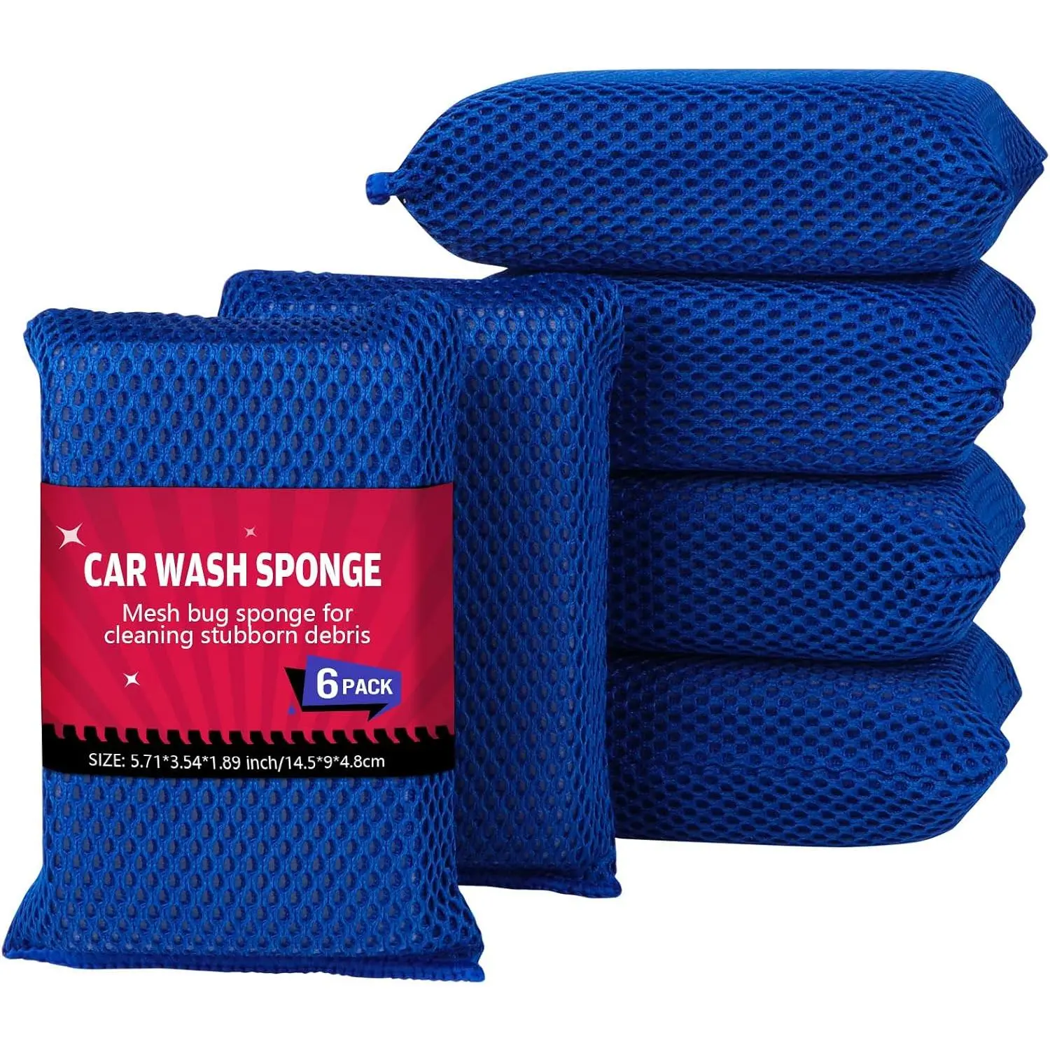 Wash Sponge 6PK, Microfiber Large  and Tar Remover for  | Non Scratch  Mesh  Wash Sponges, Blue, 5.71*3.54*1.89 inch