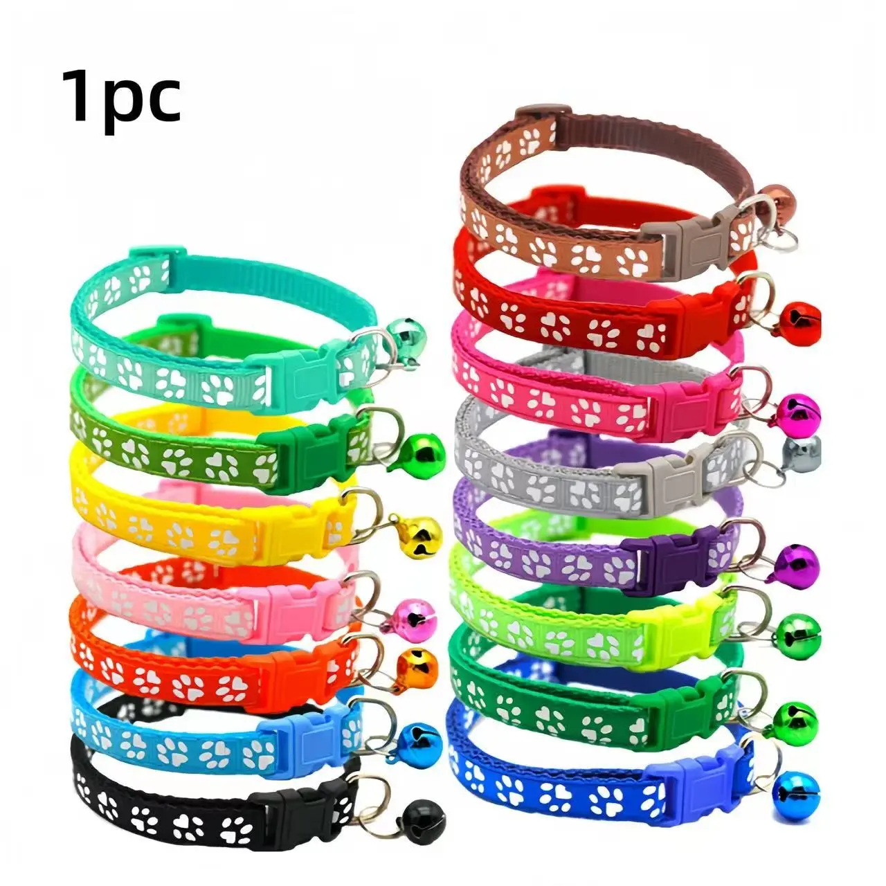 Pet Paw Print Bell Collar, Adjustable Lightweight Design, Soft Material, Safe Buckle, Ideal for Cats & Small Dogs, High-Visibility Accessory