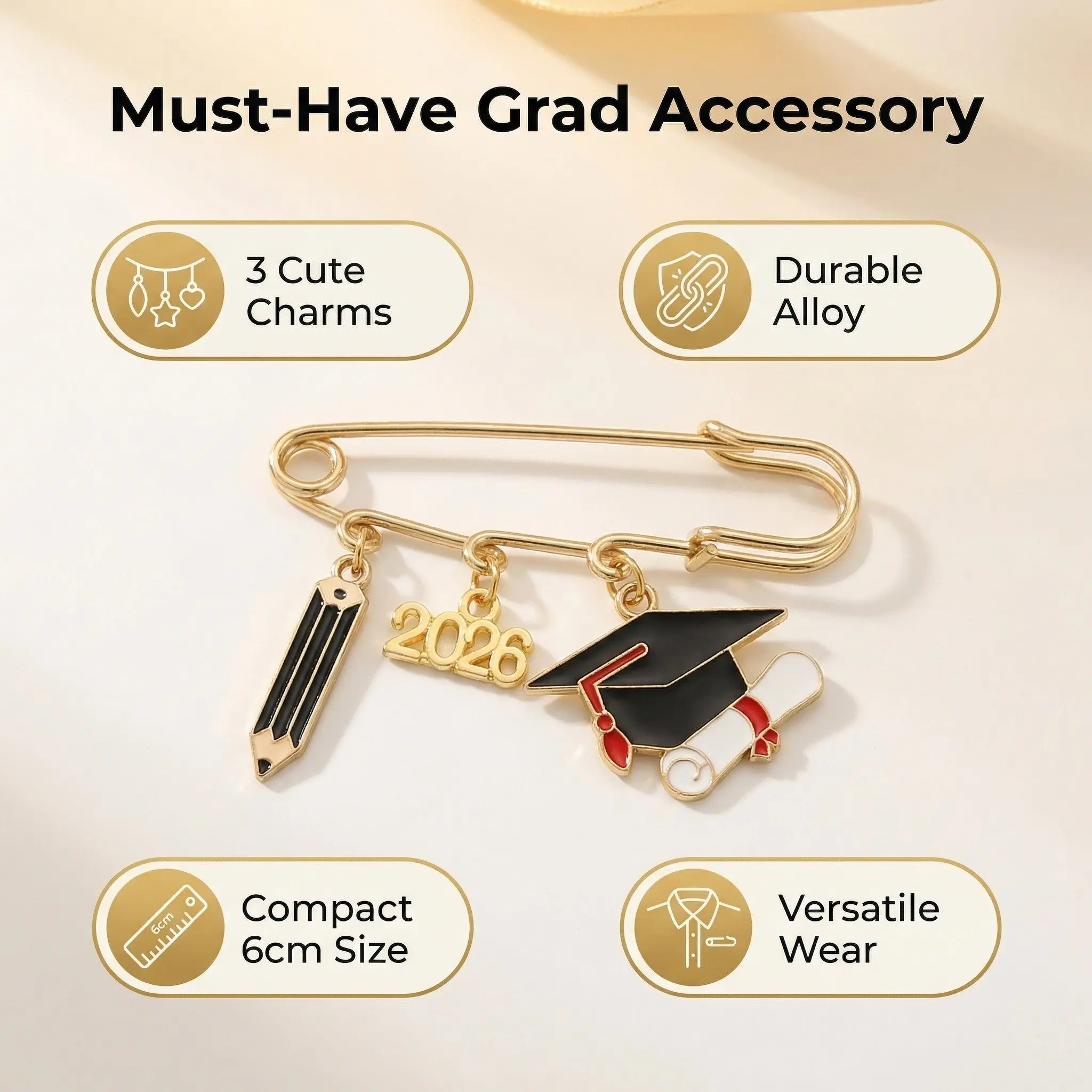 Deluxe 5-Piece 2026 Graduation Brooch Set, Elegant Mortarboard & Gown Pins, Sparkling Keepsake, Heartfelt Gift for Graduates