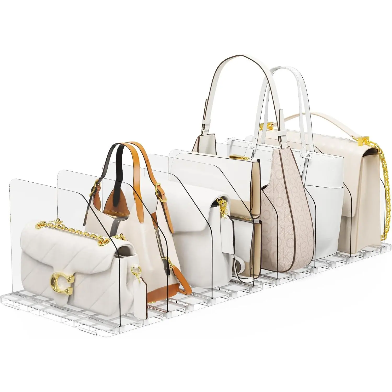 Bag & Purse Organizer for Closet, 2 Sets Adjustable Clear Handbag Storage Shelf, Plastic Clutch Dividers for Closet Organizers and Storage-Keep Purses upright (2 Sets)