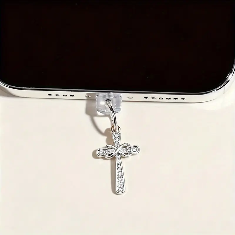 USB-C Phone Dust Plug Cross Pendant, Rhinestone Phone Accessory, Cute Phone Charm, Halloween Decoration, Mobile Accessories