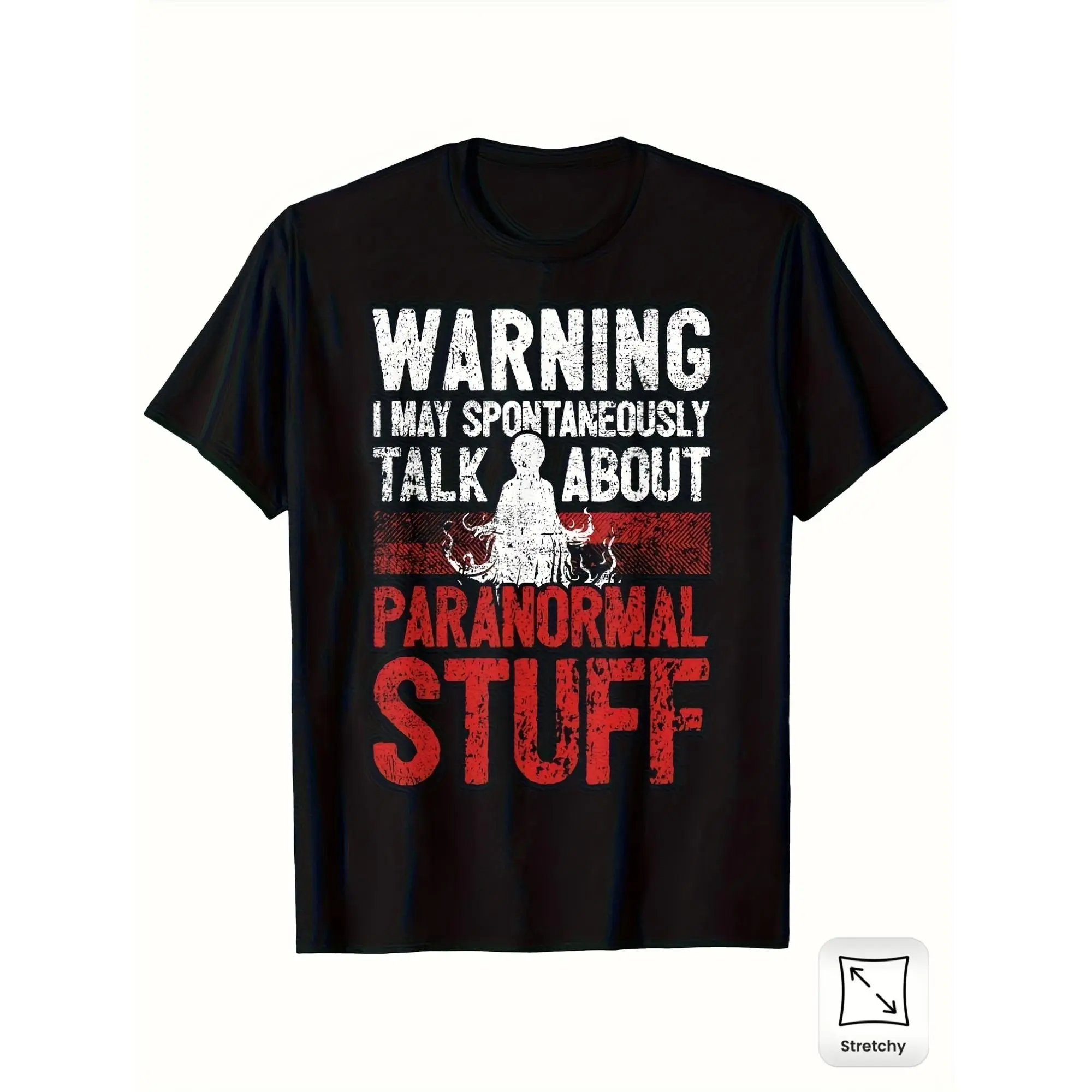 [100% Cotton] 100% Cotton  Ghost Hunting Warning Paranormal Investigator T-Shirt, Unisex Casual Round Neck Outdoor Short Sleeve T-Shirt with Slight Stretch, Slightly Elastic, 100%, S-XXXL Same Style for Men And Women 2025 Summer Short-Sleeved Printed T-Sh