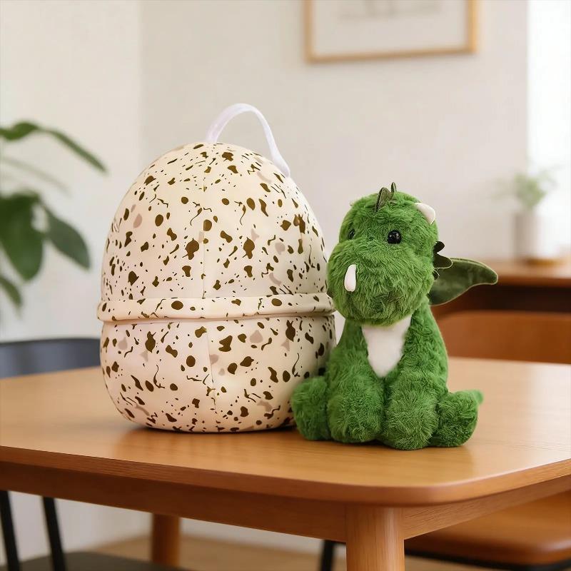 Dinosaur Egg Plush Toy, Soft Green Dragon Stuffed Doll with Egg Shell, Cute Reversible Plushie Gift for Kids & Dinosaur Lovers