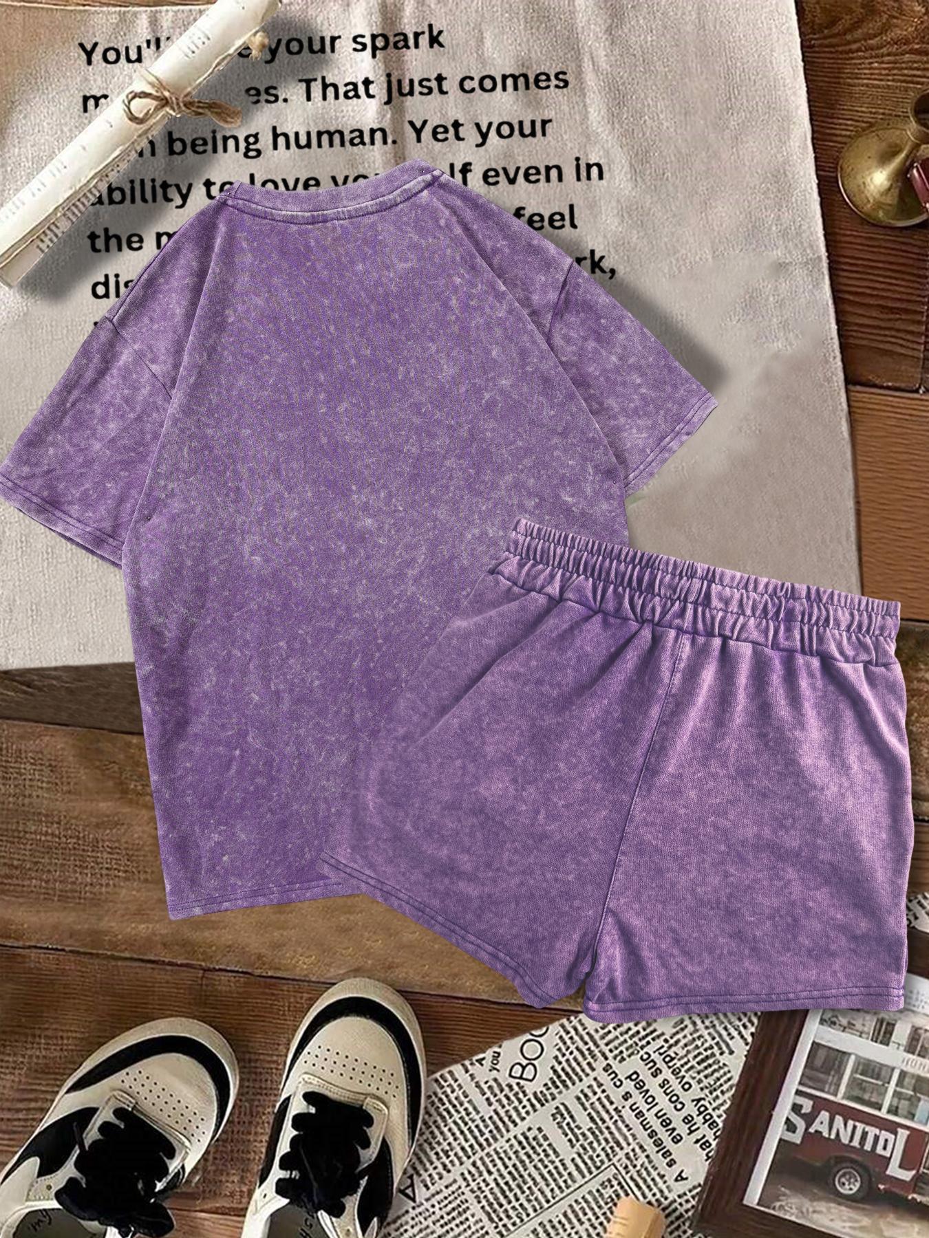 Two-Piece Set Women's Donjulio1942 Letter Print Short Sleeve Tee & Shorts Set, Casual Round Neck T-shirt & Track Shorts, Summer Clothes for Daily Wear, Suits, Lounge Shorts Set