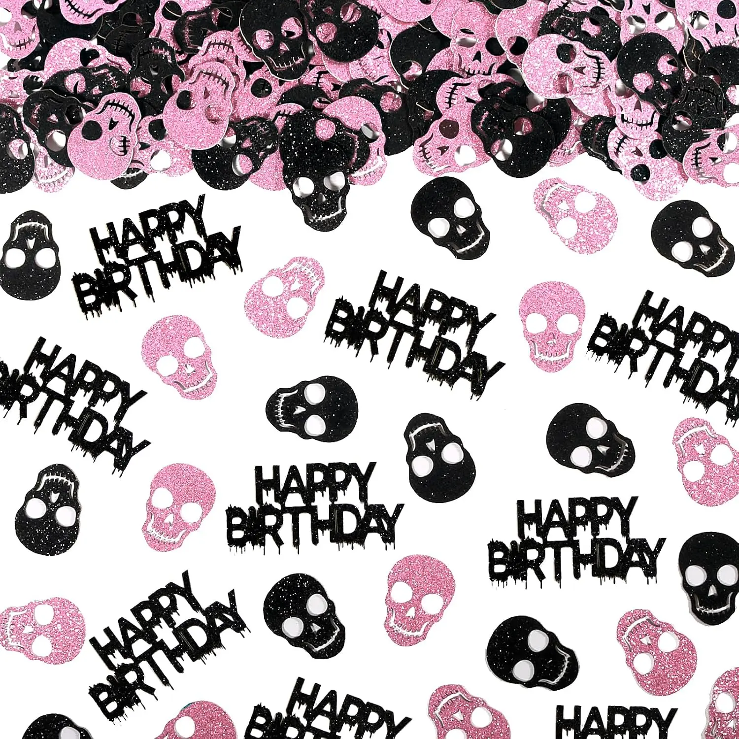 200 count Glitter Skull Birthday Confetti for Tables Black and  Halloween Gothic Themed Birthday Party Decorations for Girl/Women
