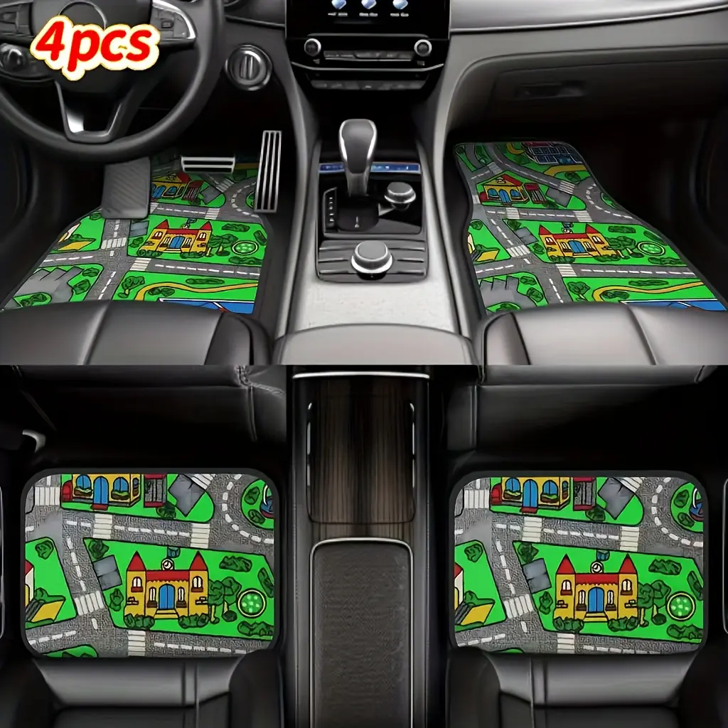 4pcs 90s Vintage Racing Track Durable Car Floor Mats, Automotive Interior, Car Interior Accessory, Suitable for In-Car Use, Enhances Driving Comfort, Specially Designed for Drivers and Car Owners, Persian Car Floor Mats, Suitable for Trucks, Sedans, SUVs