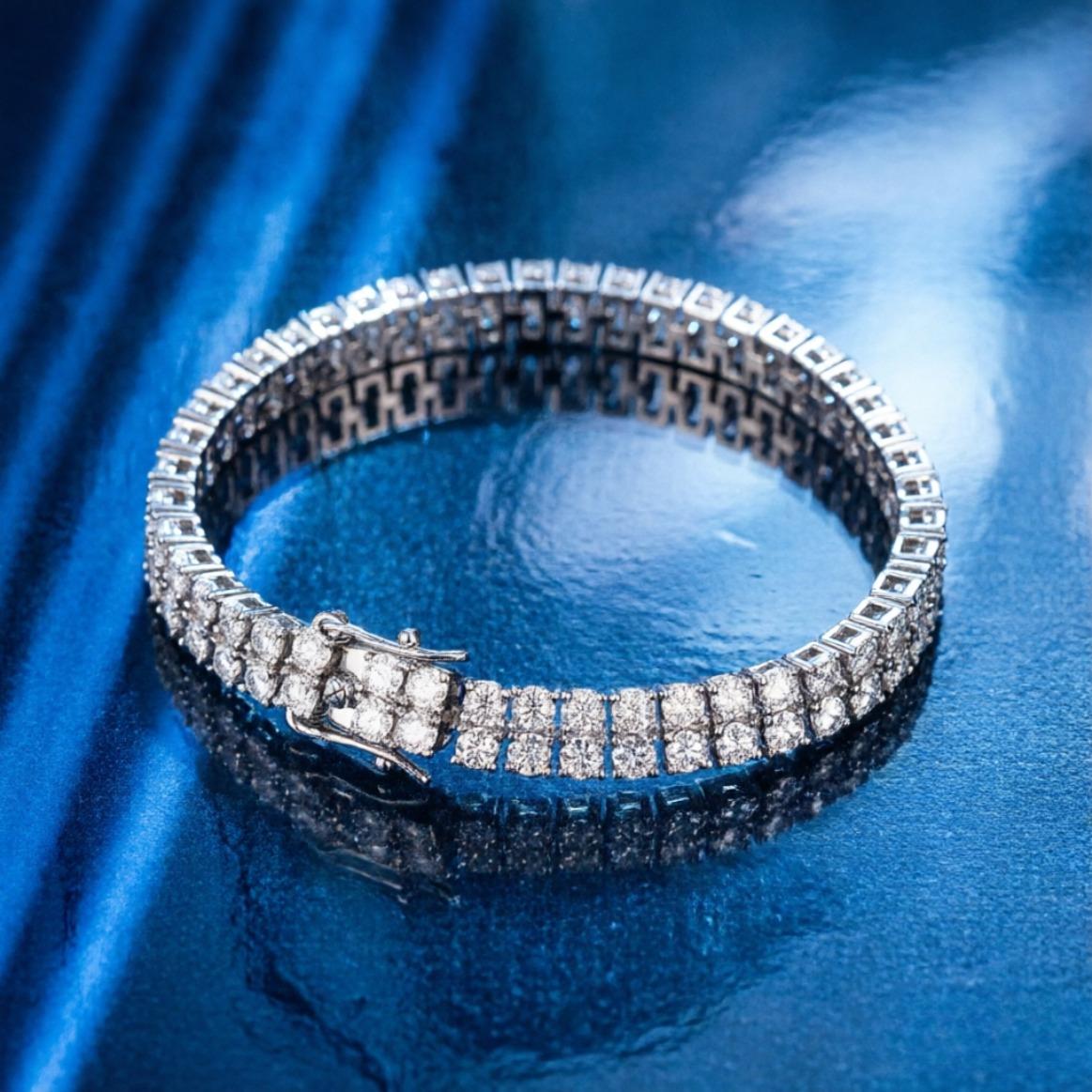 3mm Moissanite Tennis Bracelets S925 Silver for Women Men Double Row Certified Diamond HipHop Hand Chain Luxury Jewelry Gift