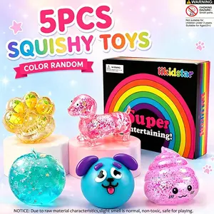 5 pieces/set - Cute Crystal Sparkling Powder Toy Set, Stress Relief Squeezing Toy, Stress Relief Squeezing Ball, Stress Relief Toy, Squishy Stress Relief Toy, Children's Party Gift, Adult Fingertip Stress Relief