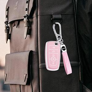 Key Fob Cover for Ford - Premium Soft TPU Shell Full Protection Case with Keychain, Fits Bronco Sport Maverick Ranger Explorer Expedition Escape Edge Mustang F150 F250 F350 Fusion, Pink 4-Button