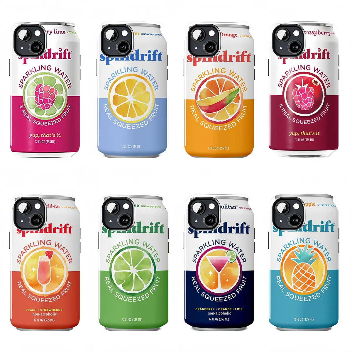 Spindrift sparkling water can iPhone case, cute fruit soda can print, summer pastel aesthetic, shockproof protective case, multiple flavors, trendy and popular, compatible for iPhone17 ProMax /16/15/14/13/12/11 Plus for Samsung phones,
