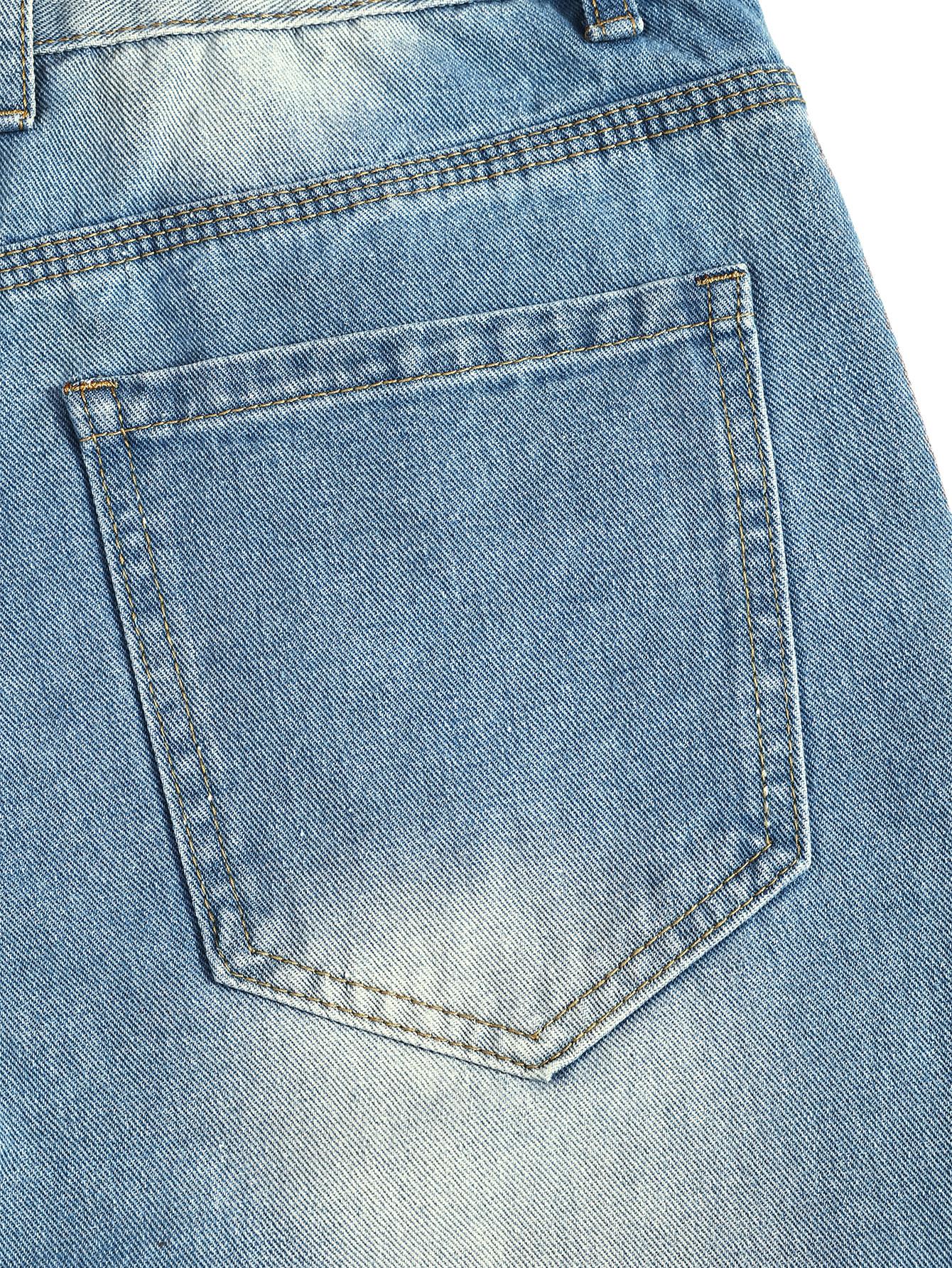 Light Blue High-Cotton Straight-Leg Jeans | Whiskering Distressed Denim