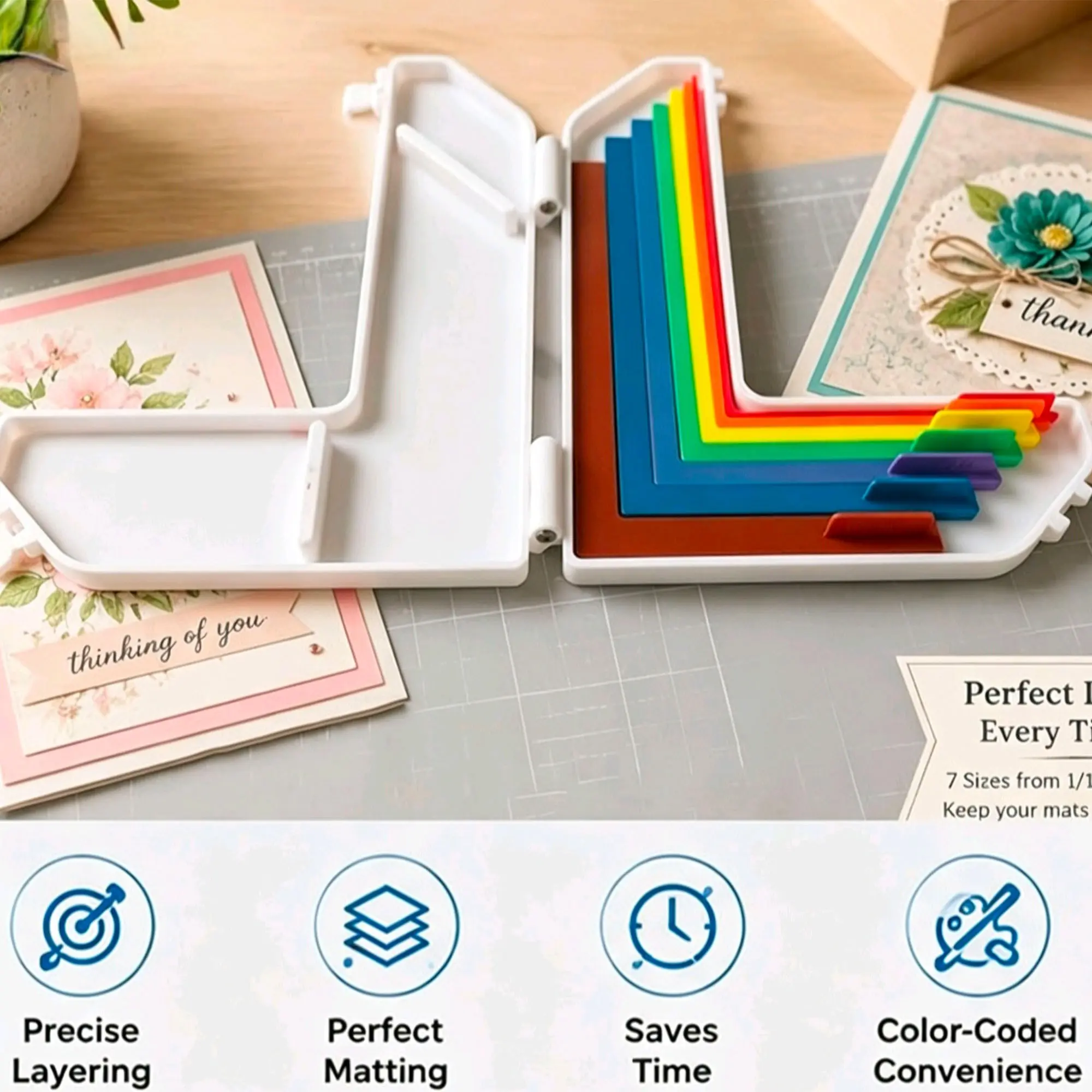 Paper Crafting Alignment Guide Set, 7 Color Coded Precision Layer Spacing Shims with Storage Case, Multi Thickness Dimension Spacers for Card Making Scrapbooking Junk Journal Paper Craft Supplies