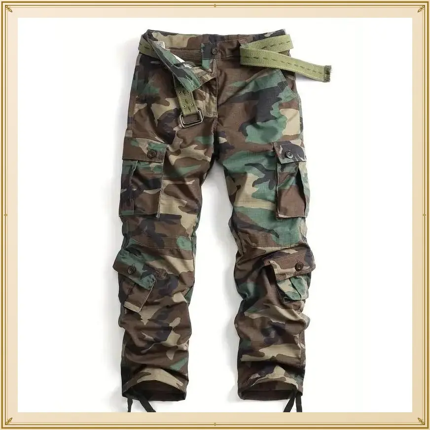 Men's Camouflage Cargo Pants |    Military-Style |   Cotton Blend |   Multi-Pocket Design with Built-In Zipper |   Non-Stretch Fabric |   Machine Washable |   All-Season Outdoor & Casual Wear Menswear Loose
