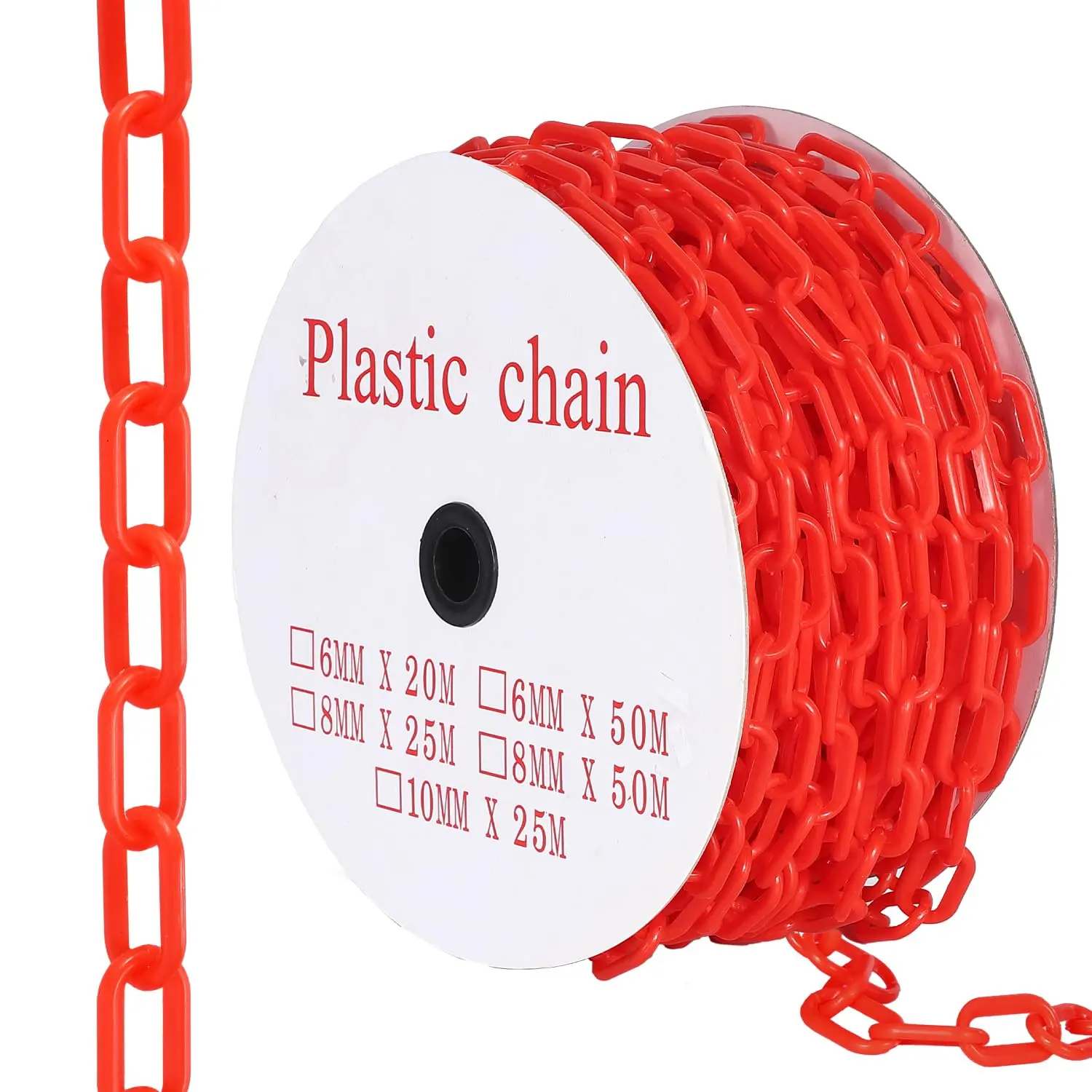 Durable Plastic Safety Barrier Chain 240FT – 6MM Thick, 1.5" Links, UV Resistant, 50 Hooks – Warning Chain for Crowd Control, Queue Lines, Parking, Construction, Driveways